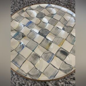 Mackenzie Childs grey Checkered Ceramic egg Plate. Never used. Smoke free